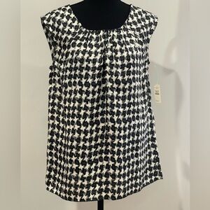 New Talbots S Black and White Houndstooth Women's‎ Blouse 602